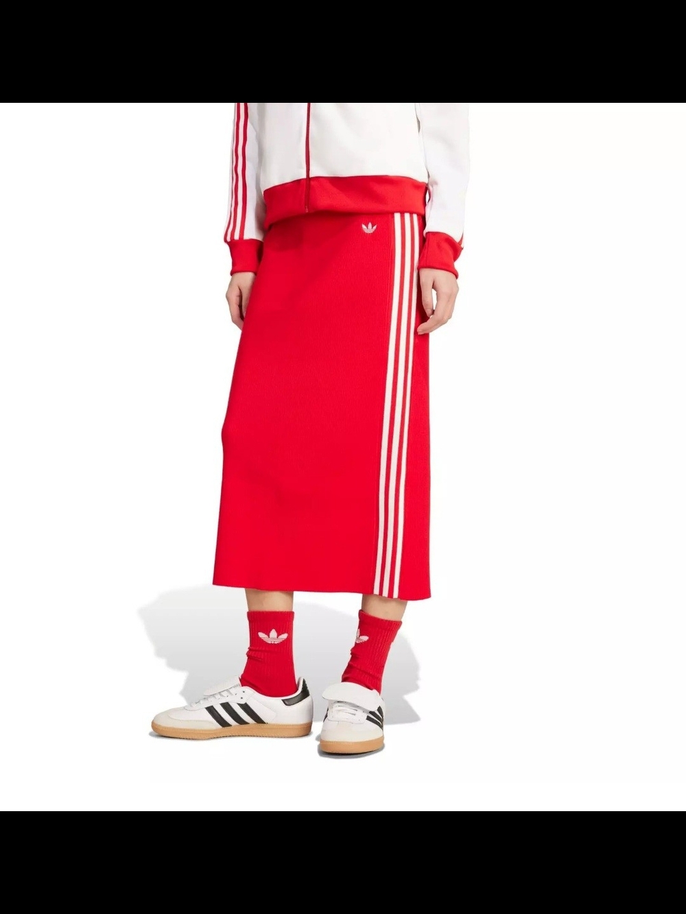 Adidas Red Three-Stripe Midi Skirt